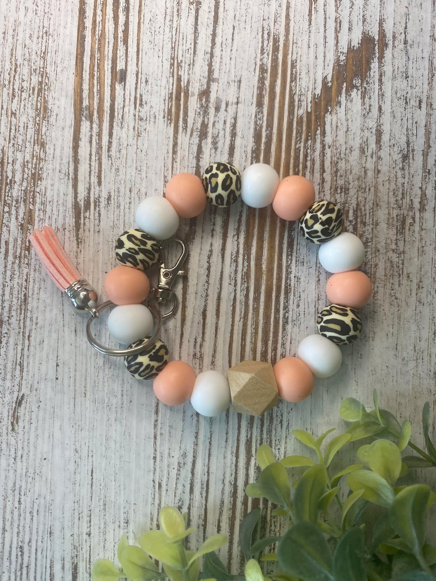 Leopard Peach Wristlet