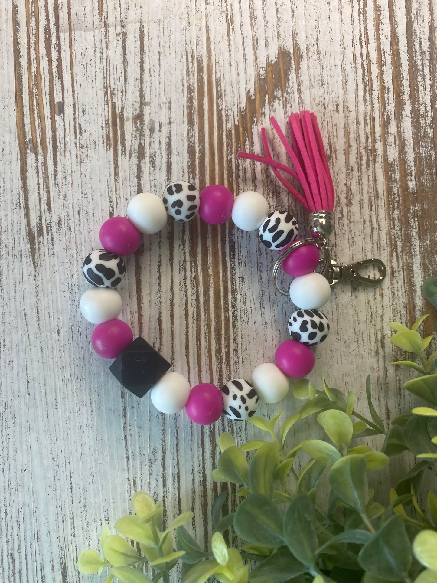 Magenta Cow Print Wristlet