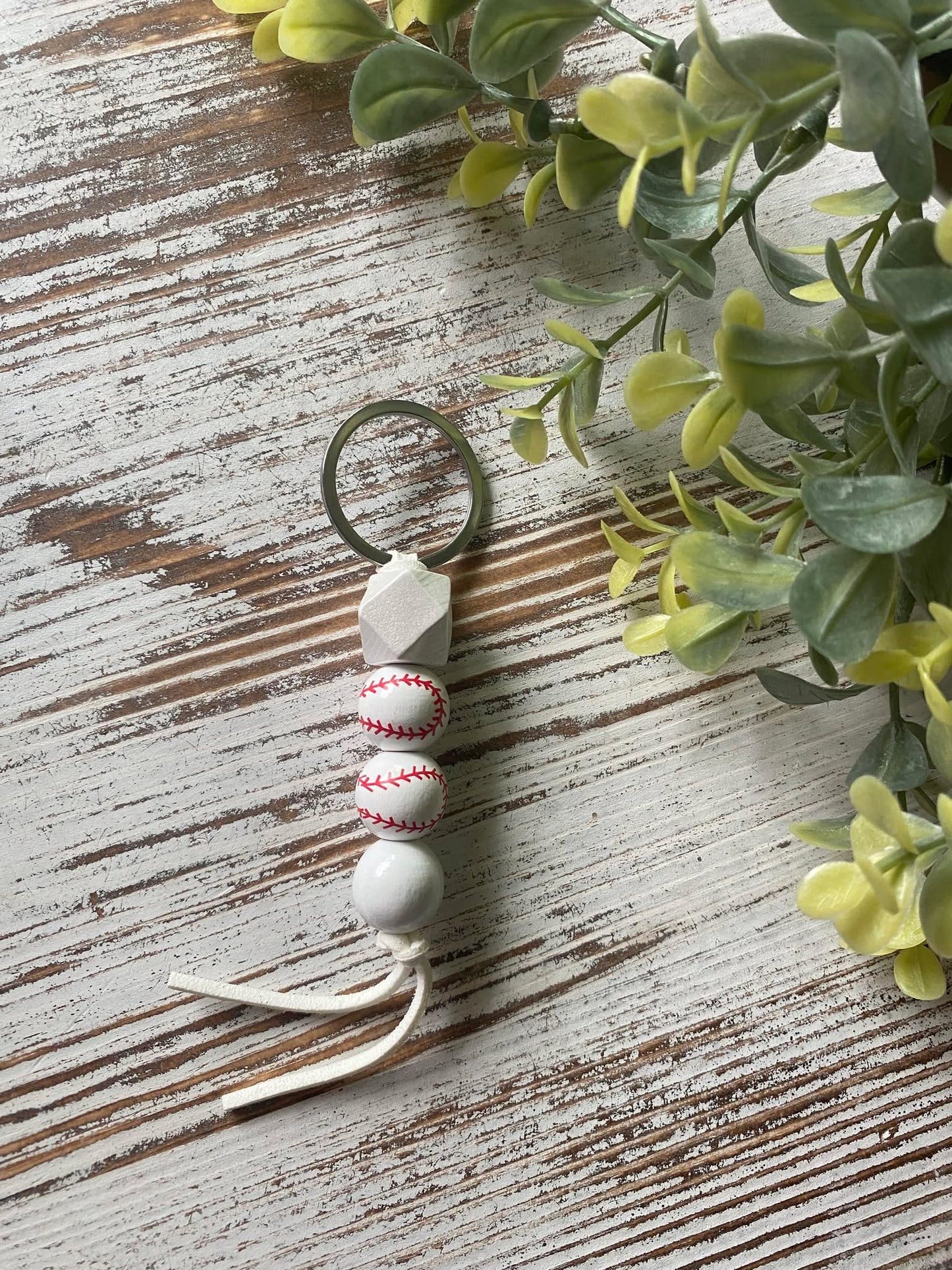 Wooden Bead Sport Keychain