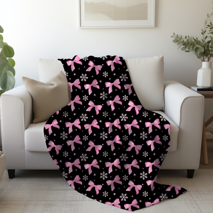 Pink Bow Pattern Plush Blanket