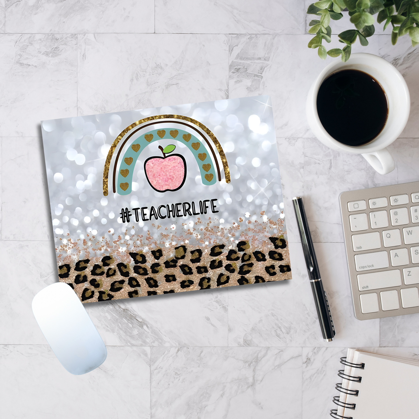 Teacher Life Leopard Rainbow Mouse Pad