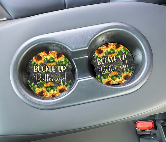 Buckle Up Buttercup Car Coasters