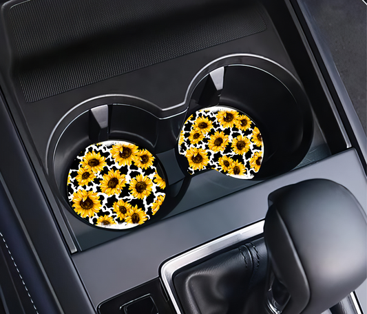 Cow Print & Sunflowers Car Coasters