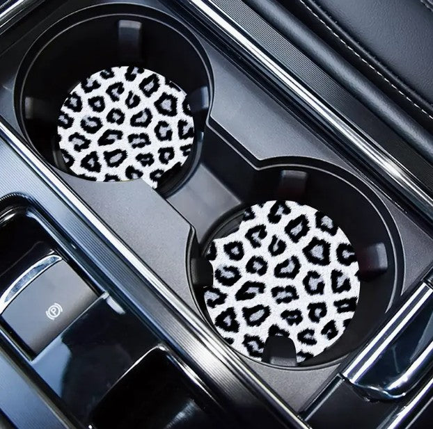 Black and White Leopard Car Coasters